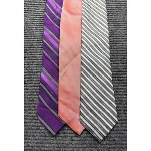 Calvin Klein Ties Mens One Size Lot of 3 Purple Gray‎ Pink Striped Textured Slim